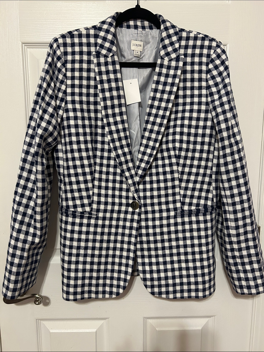 J. Crew Navy And White Check Gingham Blazer